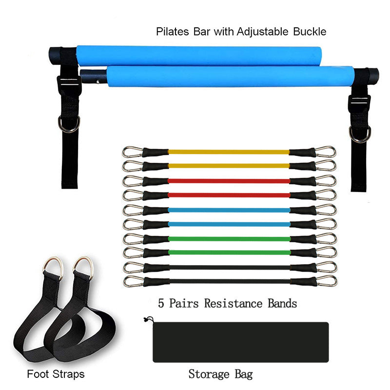 Fitness Yoga Pilates Bar Portable Gym Accessories Sport Elastic Bodybuilding Resistance Bands For Home Trainer Workout Equipment Blue