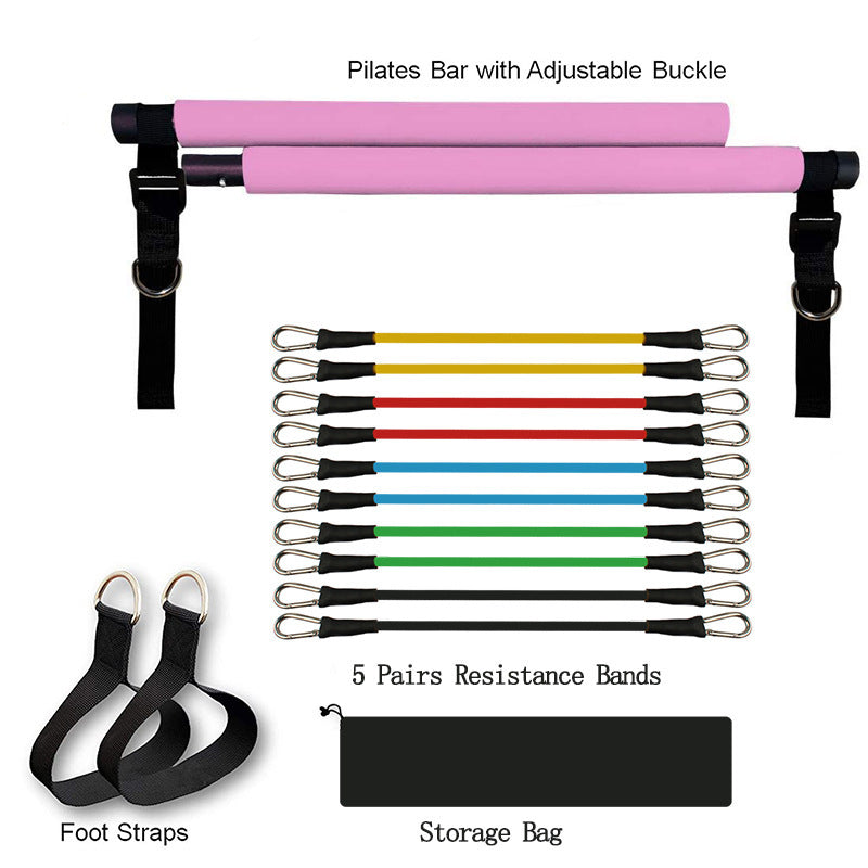 Fitness Yoga Pilates Bar Portable Gym Accessories Sport Elastic Bodybuilding Resistance Bands For Home Trainer Workout Equipment Pink