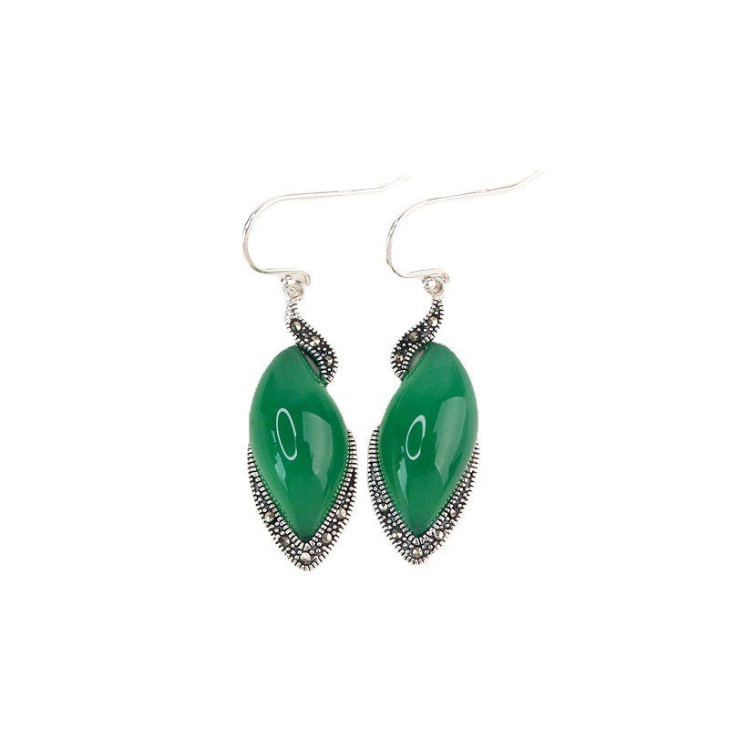 Women's S925 Thai Silver Chalcedony Agate Earrings