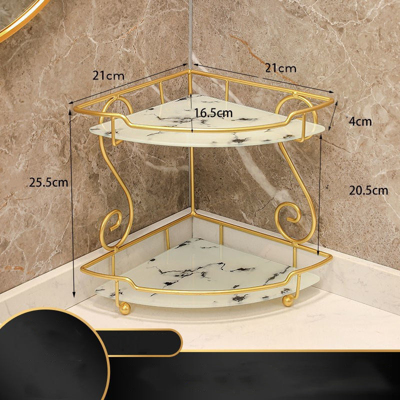 Light Luxury Triangle Bathroom Storage Shelf Vanity Stone grain white Double layer