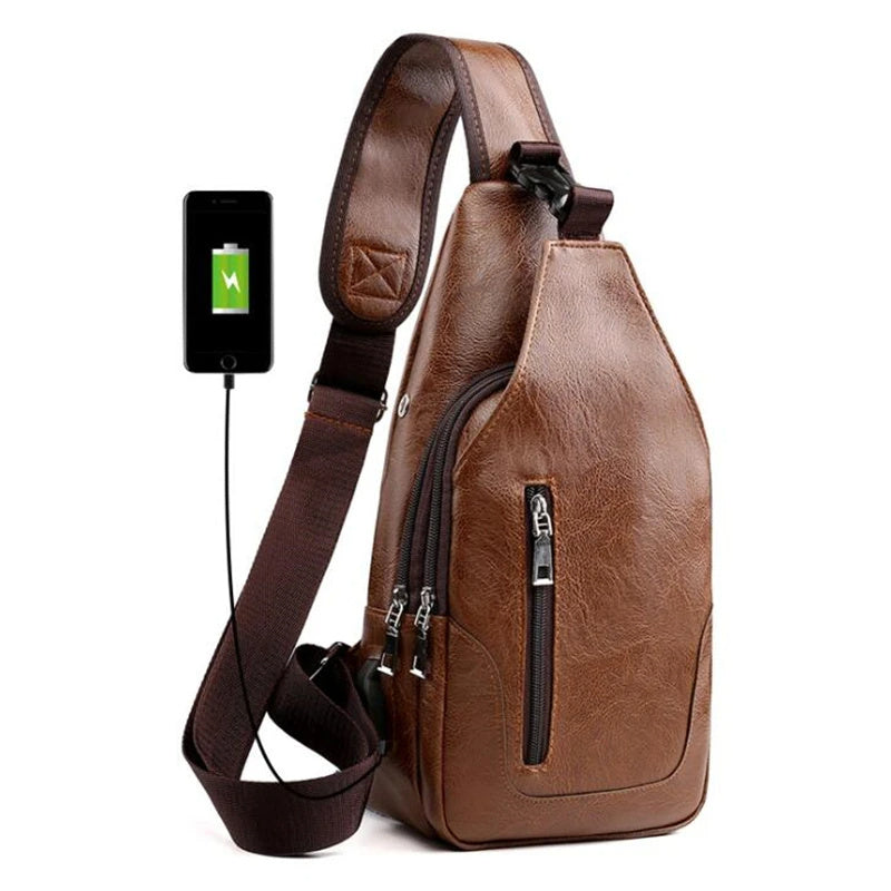 Luxury Brand Messenger Bag Leather Men Chest Bag Vintage Crossbody Shoulder Bag Men's Business Sling Bags Male Casual Chest Pack Brown