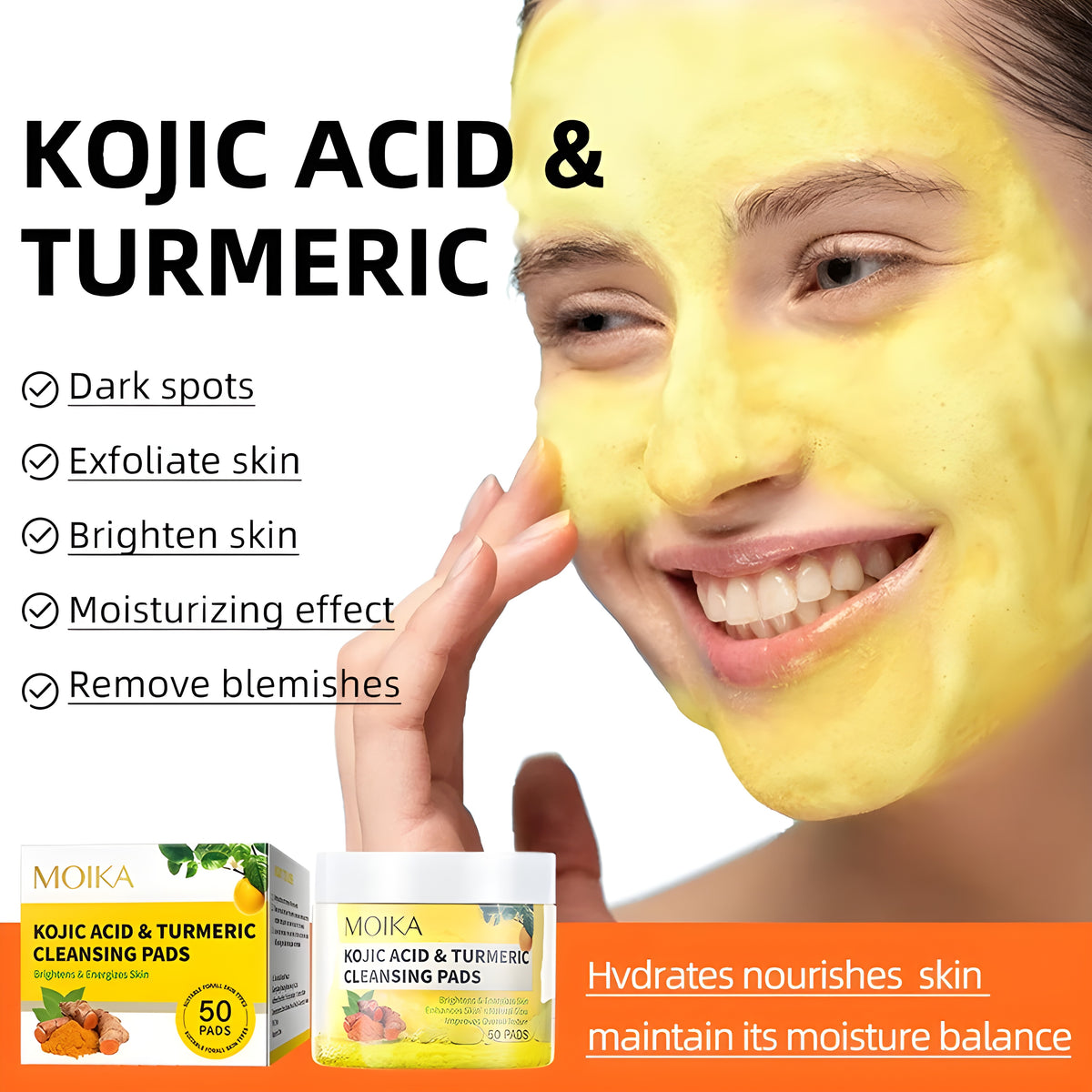 Full English Version Of Turmeric Kojic Acid Cleansing Gasket Cross-border Exfoliating Cleaning Cotton Export Skin Care Products Wholesale