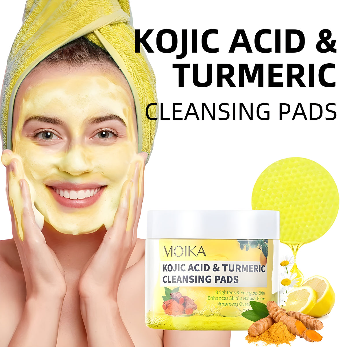 Full English Version Of Turmeric Kojic Acid Cleansing Gasket Cross-border Exfoliating Cleaning Cotton Export Skin Care Products Wholesale